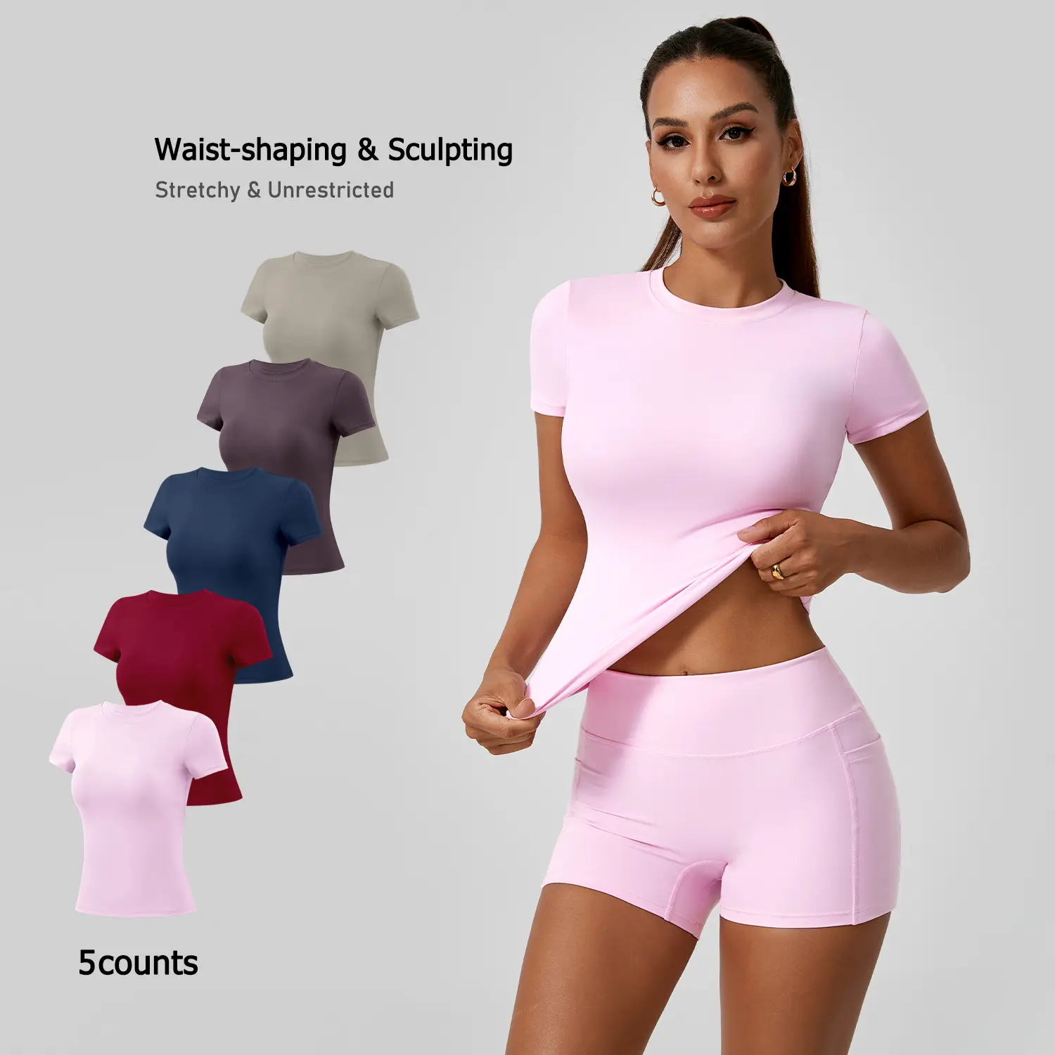 Women’s Slim-Fit Sports T-Shirt Set (Moisture-Wicking Nylon Activewear)