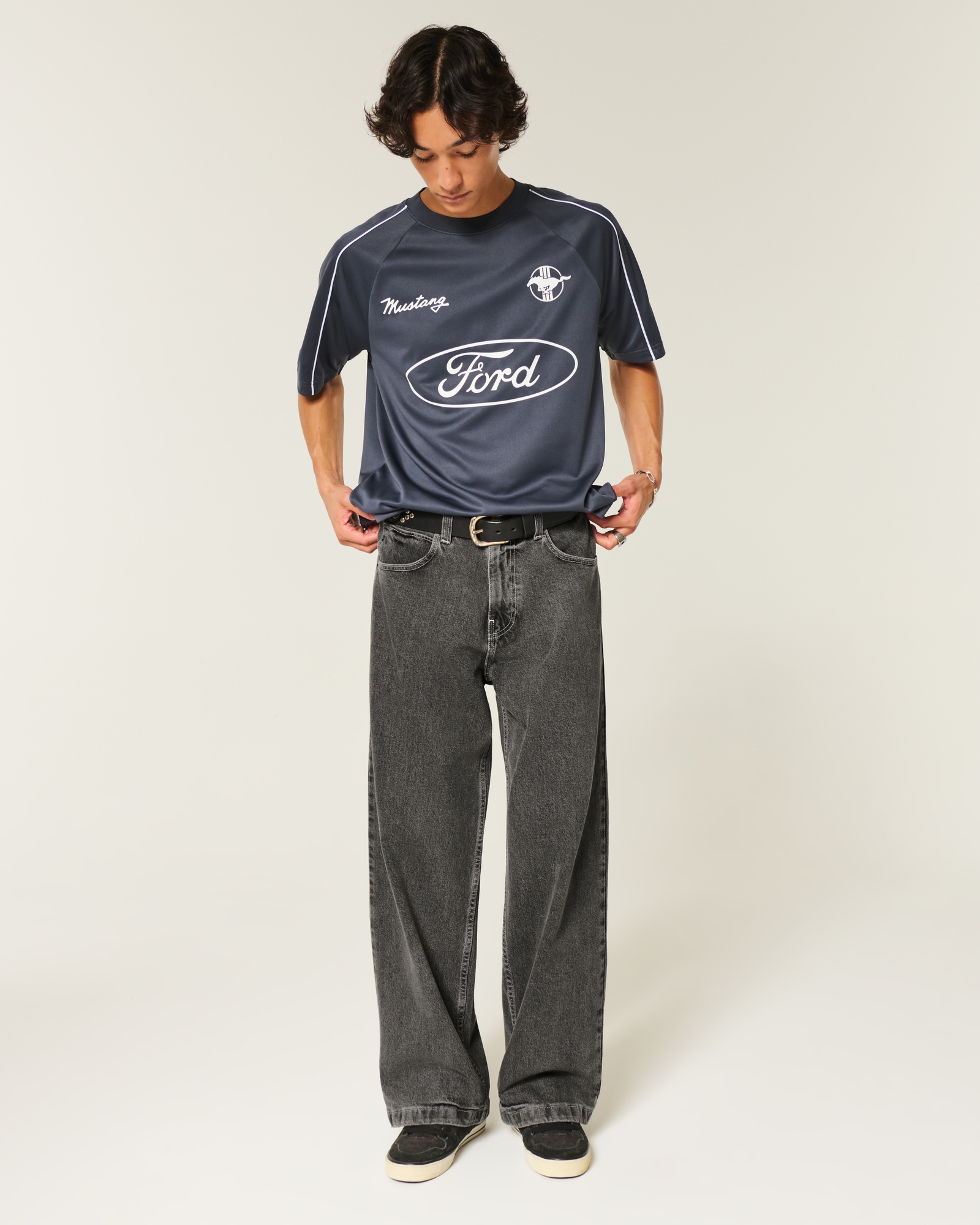 Dark Wash Logo Embroidery Super Baggy Jeans