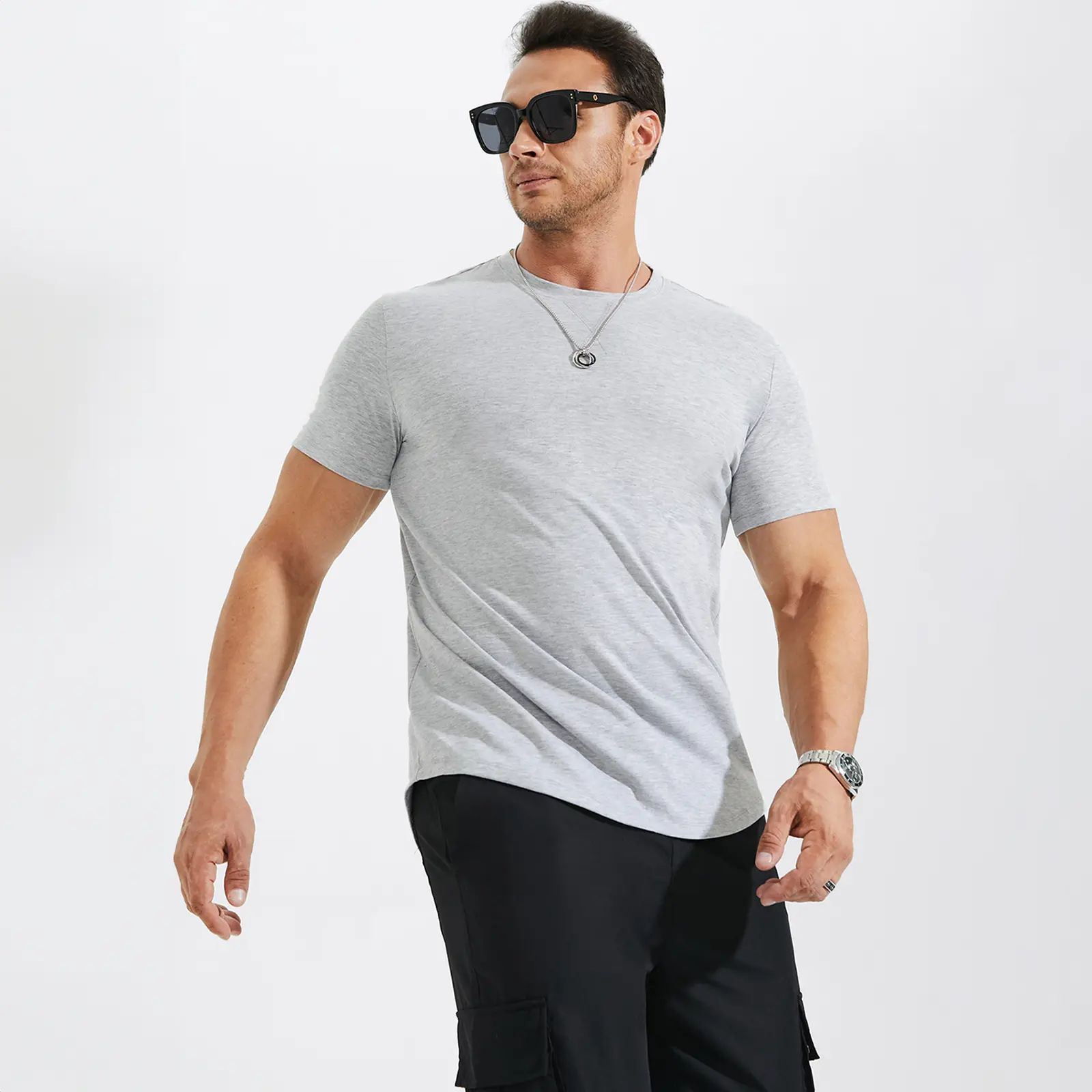 Mens 3 Pack Cotton Hipster Hip Hop Longline Crewneck T-Shirt,Menswear Casual Tshirt Tops