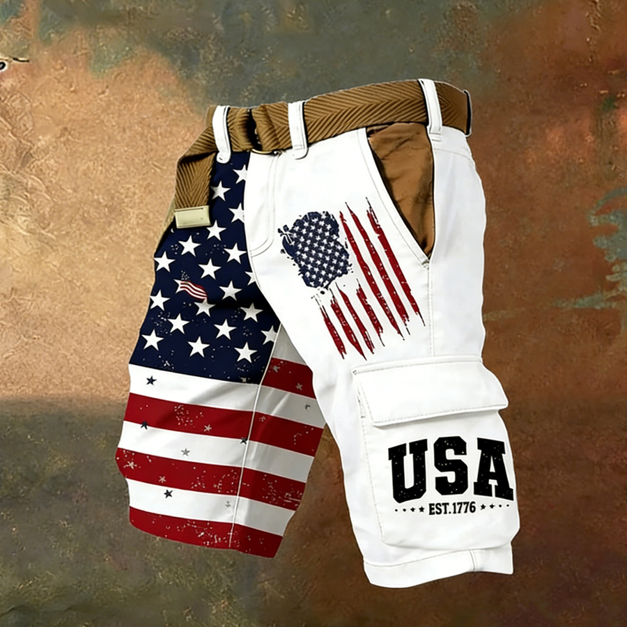 Men'S American Independence Day 250Th Anniversary Flag Commemorative Pocket Functional Shorts