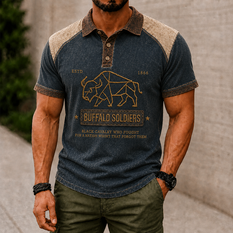 Men's Buffalo Soldier Summer Short-Sleeve Polo Shirt