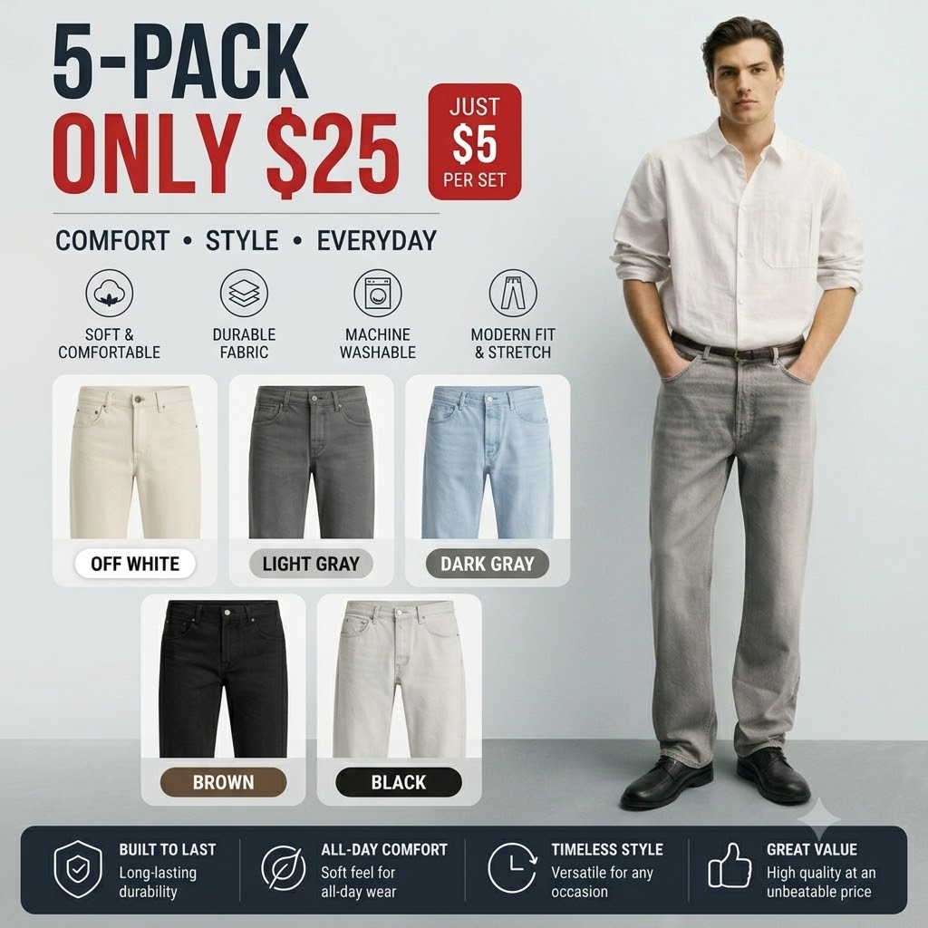 Classic Vintage-Washed Straight Fit Denim Jeans