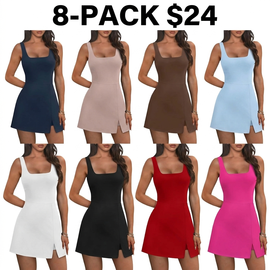 Athletic Dress for Women Mini U Neck Sleeveless Built in Shorts with Pockets Tennis Golf Graduation