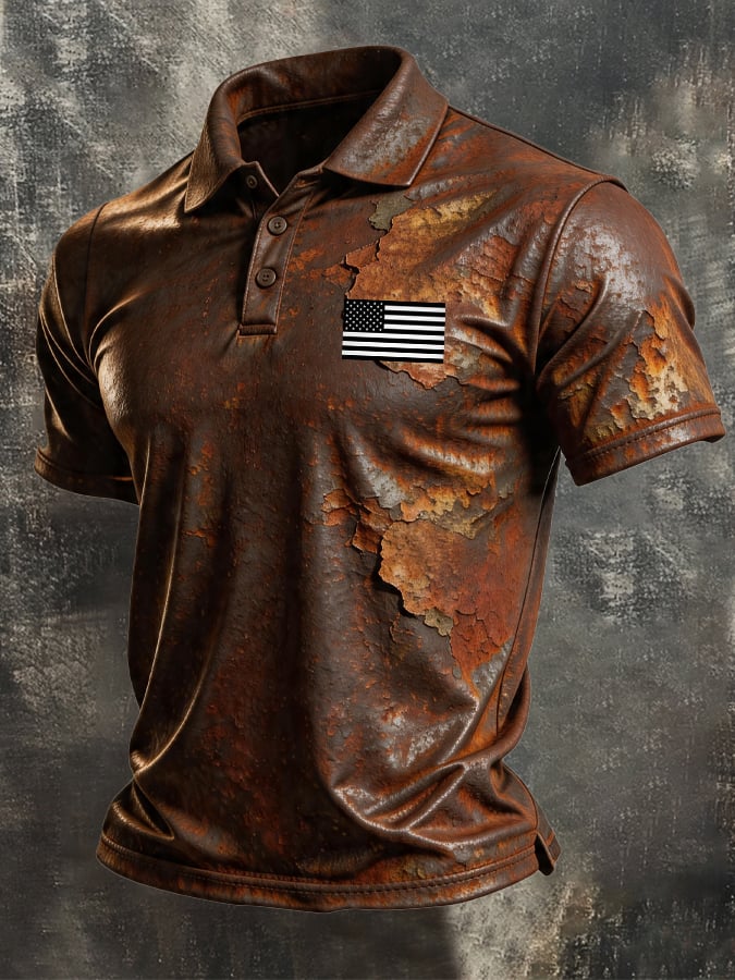 Men's Retro Patriotic Color-Block Short-Sleeve Polo Shirt