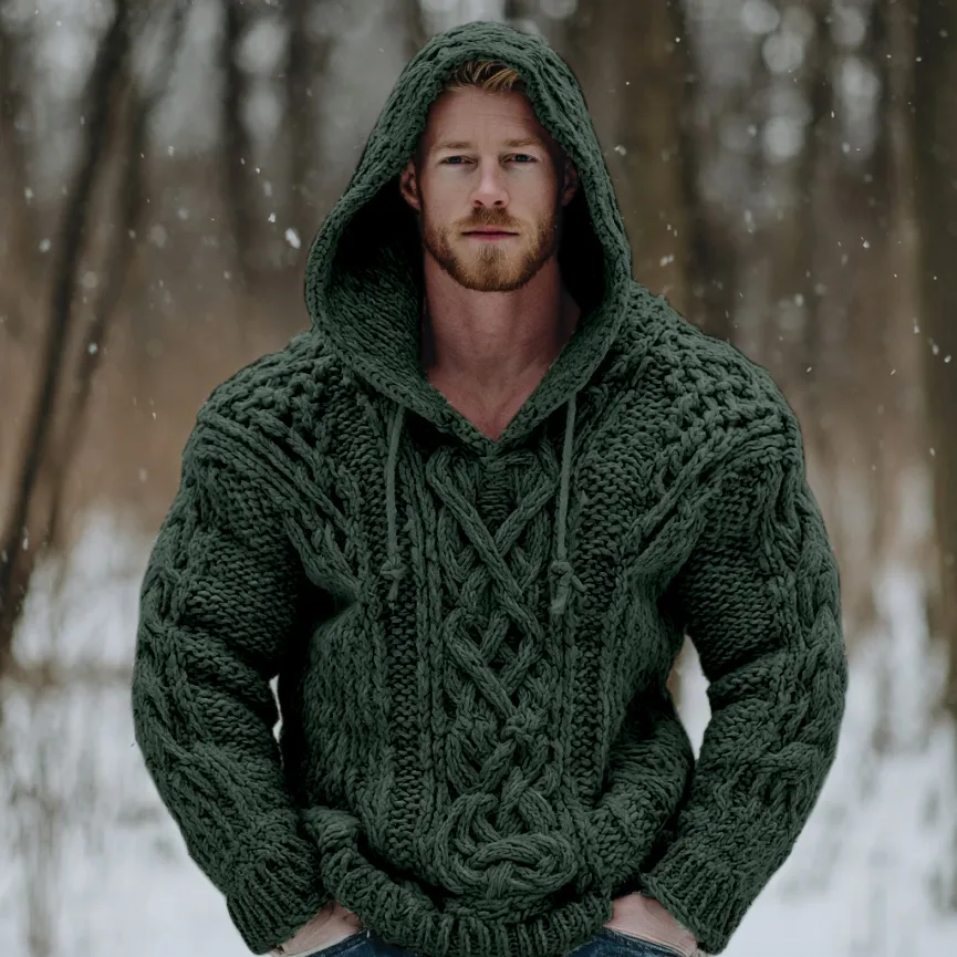 Vintage Fairman Island Jacquard Thick Warm Hooded Sweater