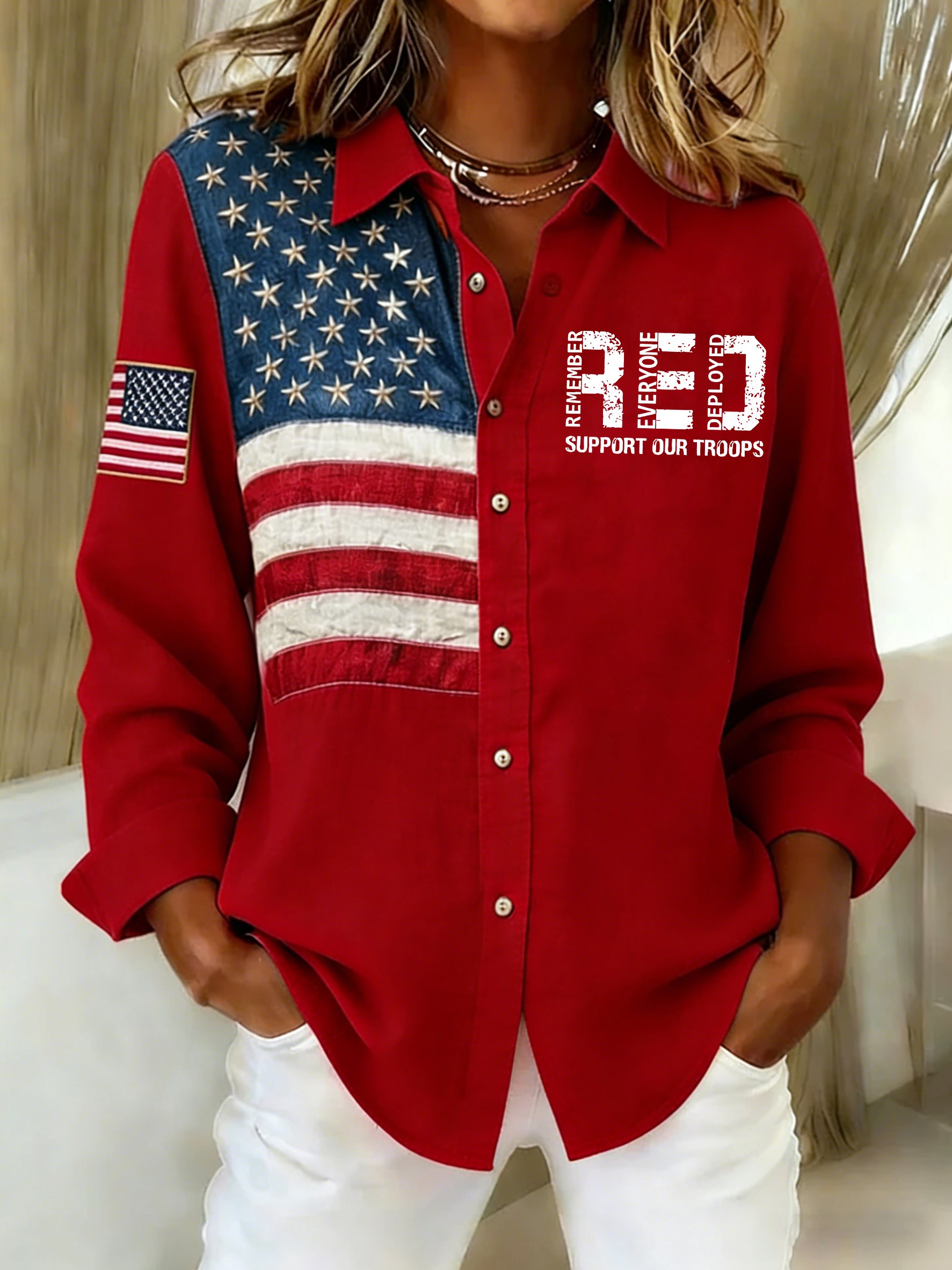 Women's Retro Red Friday Print Shirt