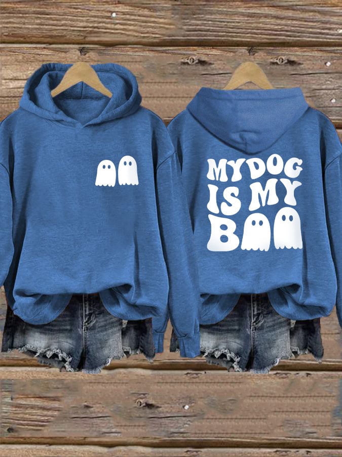 Women's My Dog Is My Boo Halloween Dog Print Hoodie
