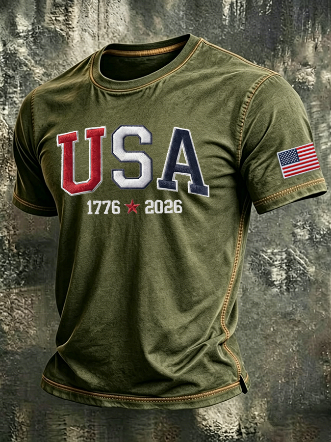 Men'S  USA 1776-2026 Printed Casual T-Shirt
