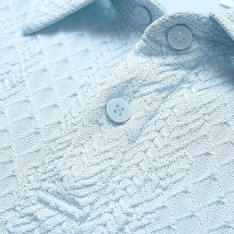 Men's Summer Casual Textured Polo Shirt and Shorts Two-Piece Set