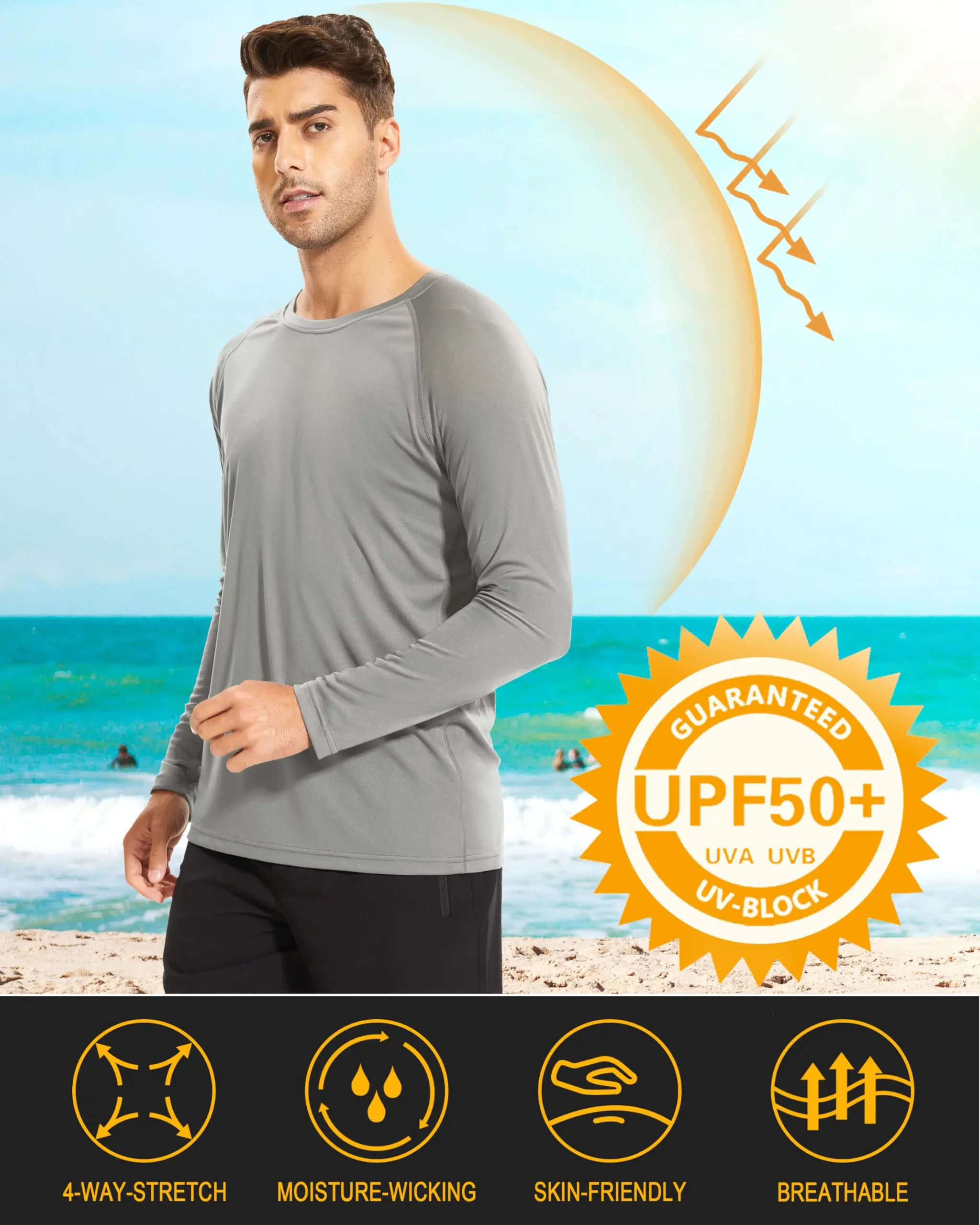 Men's UPF 50+ Long Sleeves Shirts Quick Dry Lightweight Summer Sportswear Tops