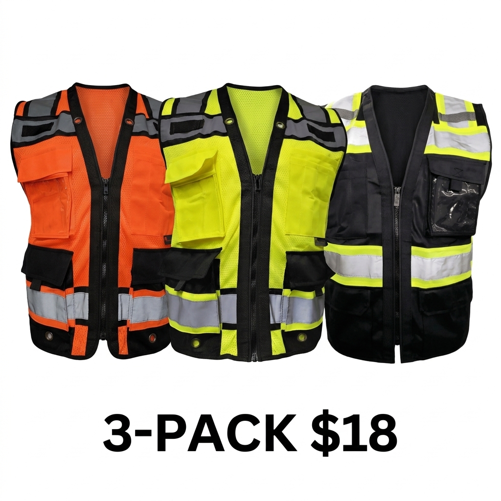 Superintendent Vest, High Visibility Reflective Safety, Mesh Safety Vest with Zipper and Multi pockets AMERICAN SIZE