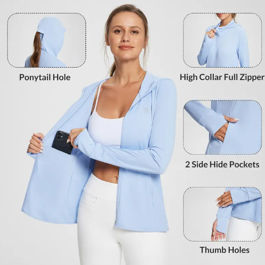 Women's UPF50+ Hoodie Sun Protection Shirts Lightweight Breathable SPF Jacket UV Summer Outdoor Hiking Gardening Fishing