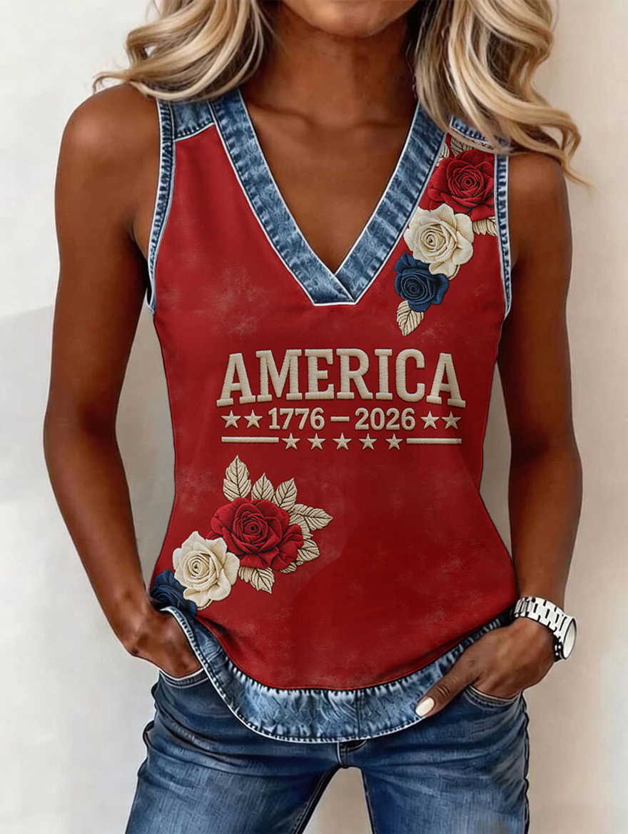 Women's Independence Day 250th Anniversary Commemorative Pattern Cowboy Patch Tank Top