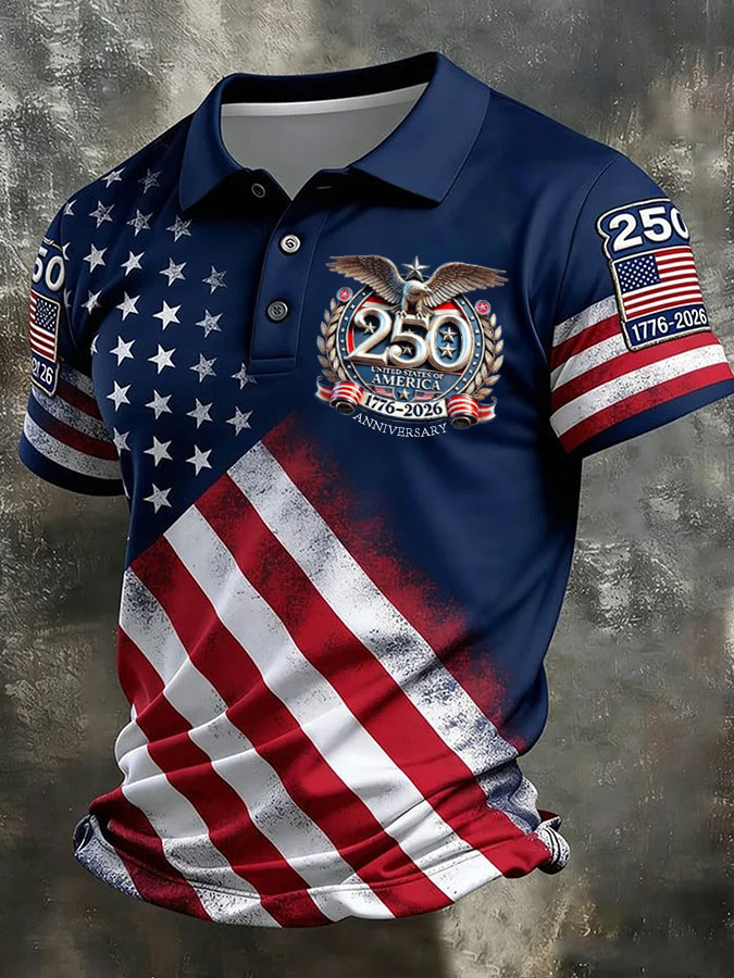 Men'S Independence Day 250Th Anniversary Printed Polo Shirt Short Sleeve