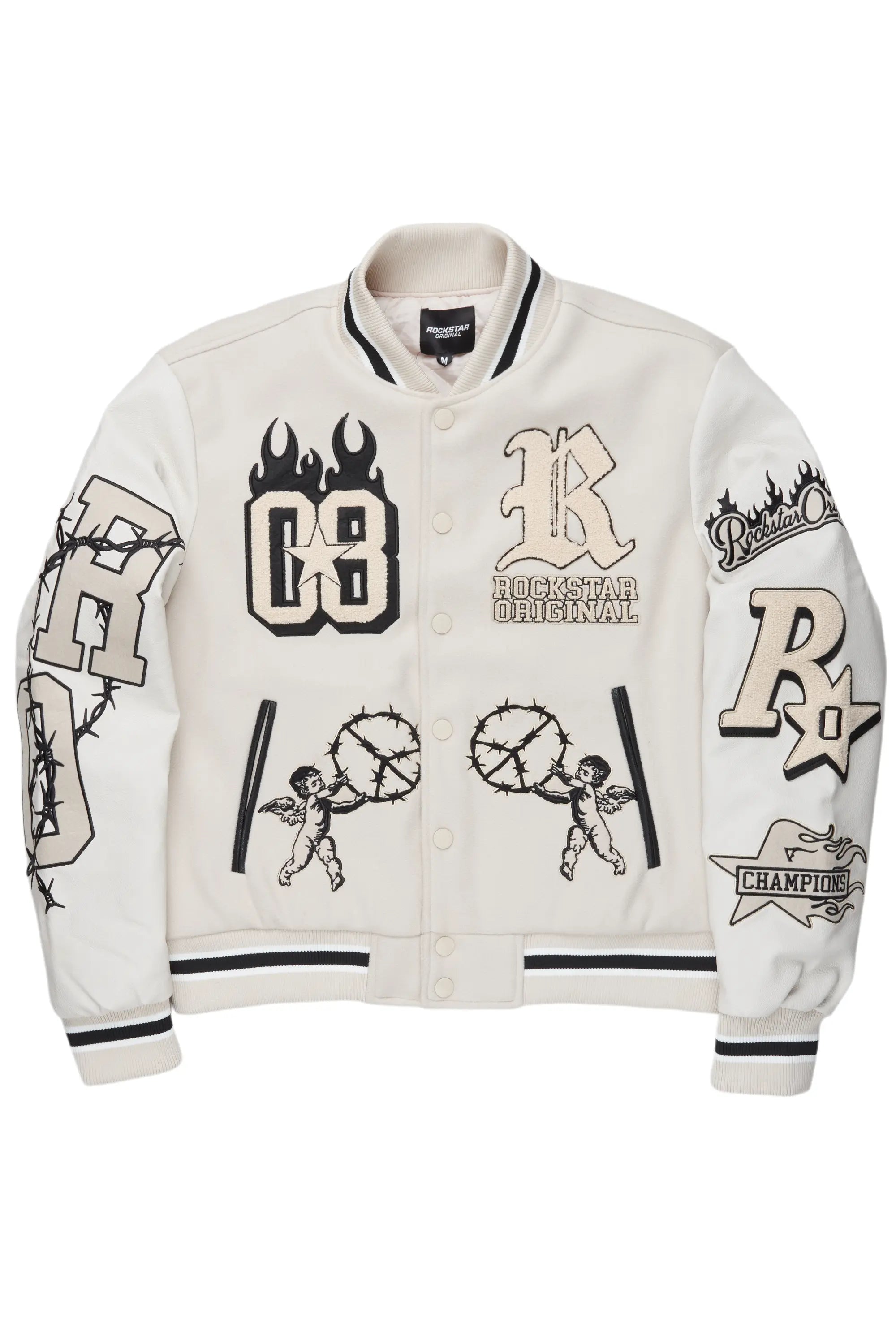 Vielsa Beige Oversized Varsity Jacket