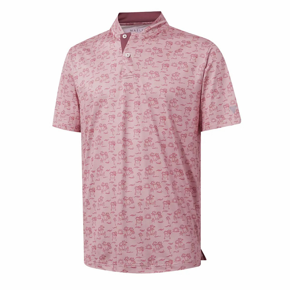 Men's Collarless Performance Golf Shirt – Dry Fit Stretch Henley with Printed Design