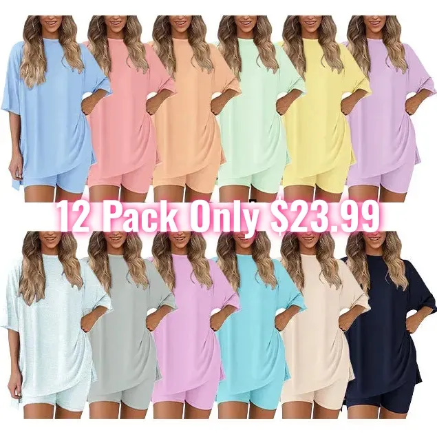🔥Women's Two Piece Lounge Set Summer Casual Oversized Shirts Biker Shorts
