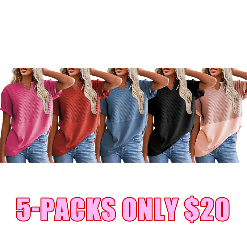 🌸 Waffle Knit V-Neck Casual Blouse