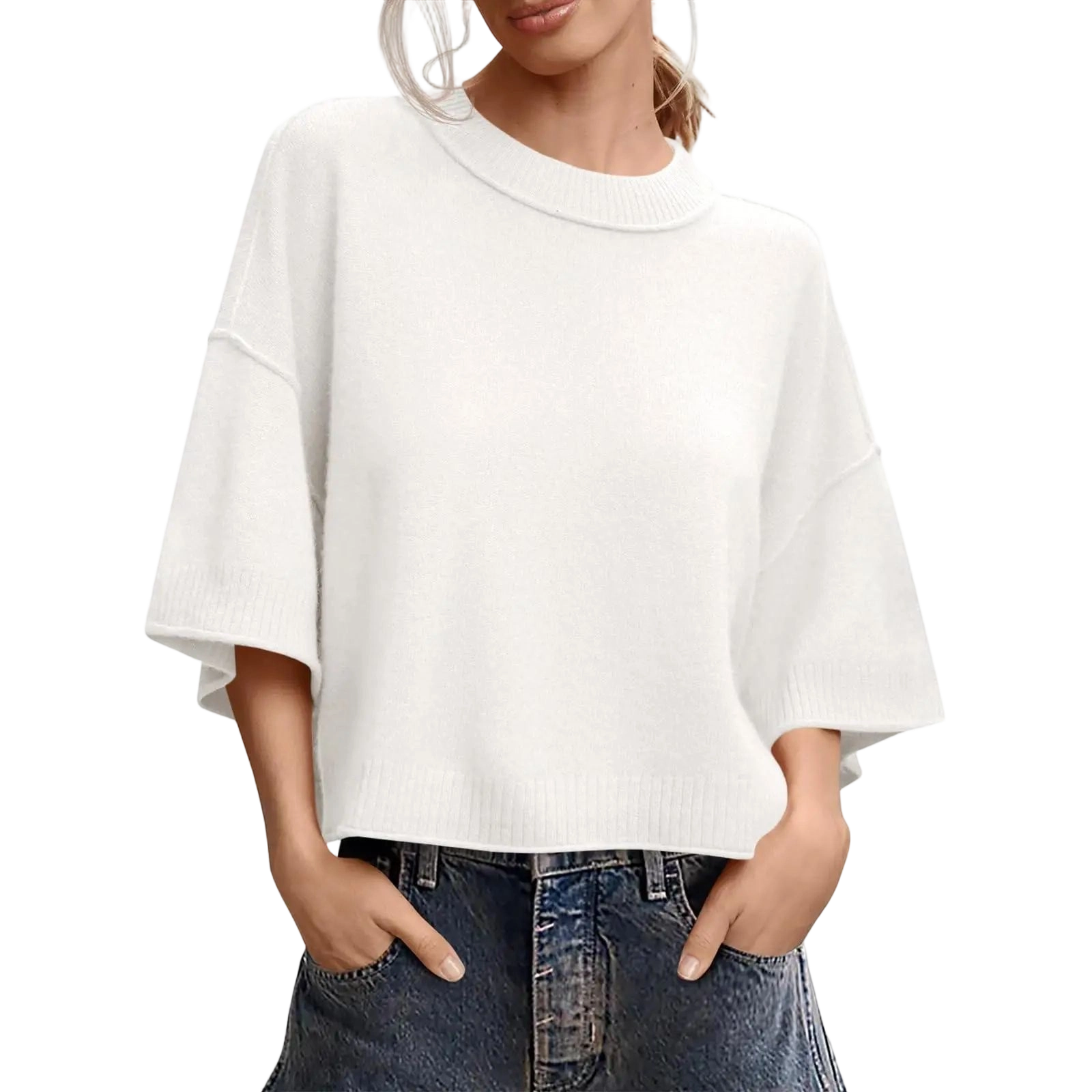 Womens Short Sleeve Sweater Summer Oversized Cropped Sweaters