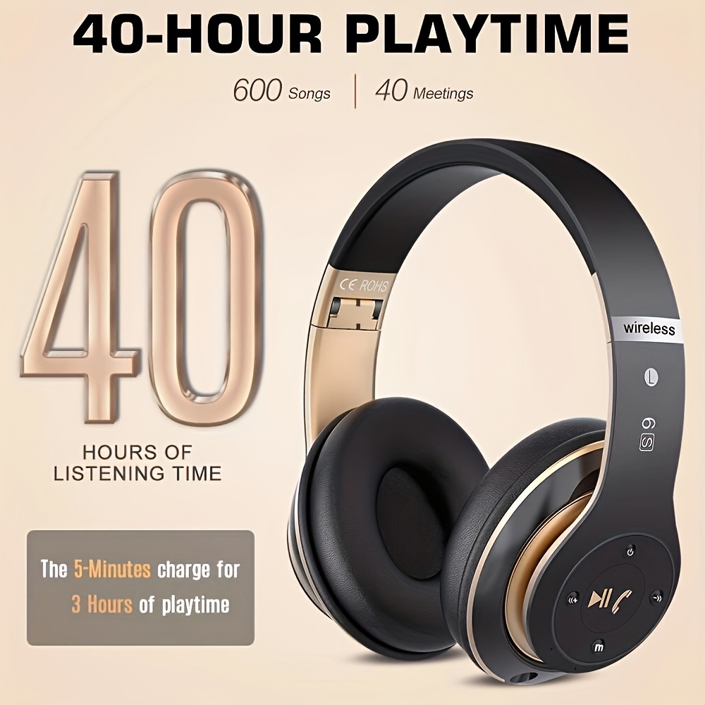 6S Hi-Fi Stereo Foldable Wireless Stereo Headsets Earbuds With Built-in Mic