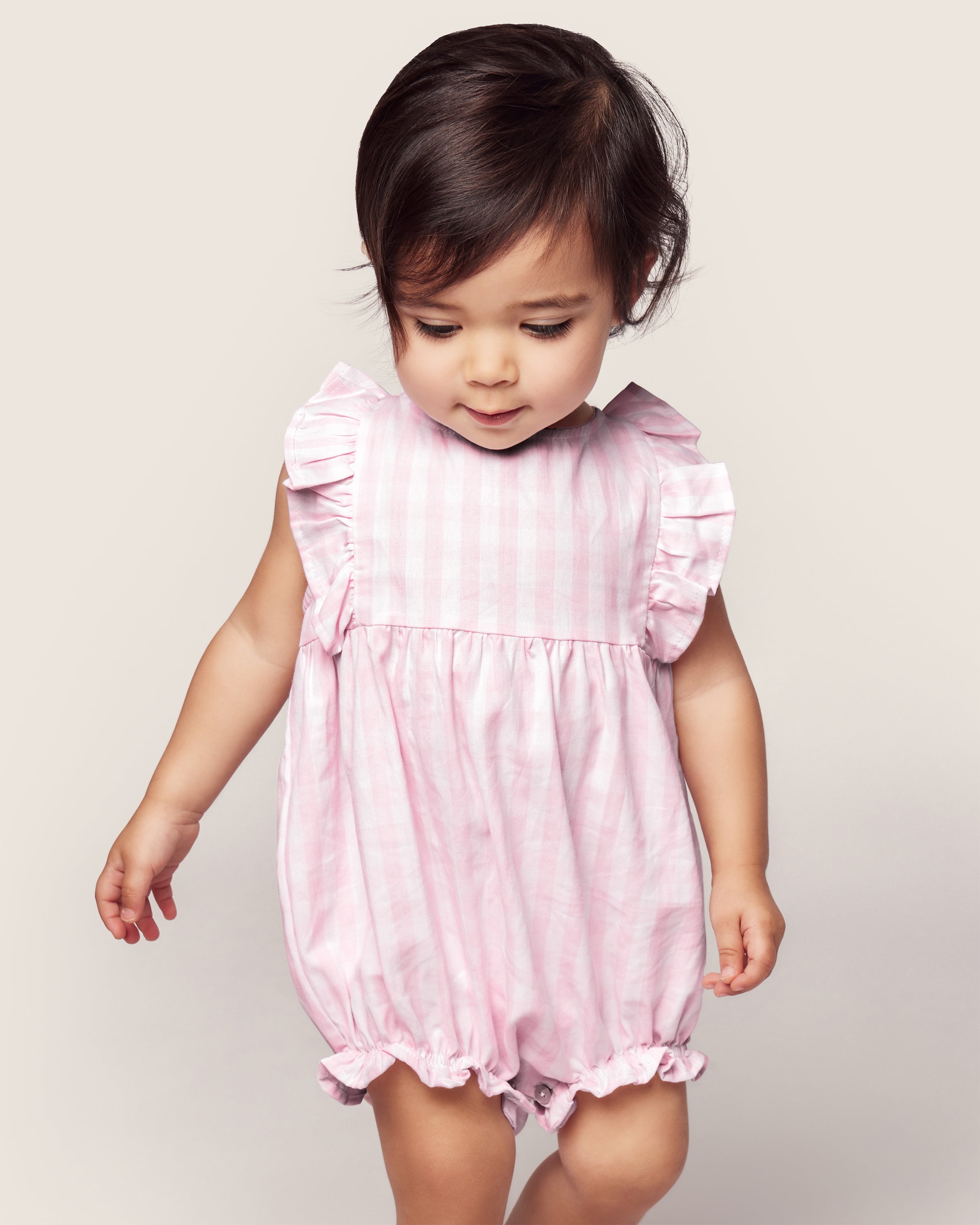 Baby's Twill Ruffled Romper in Pink Gingham