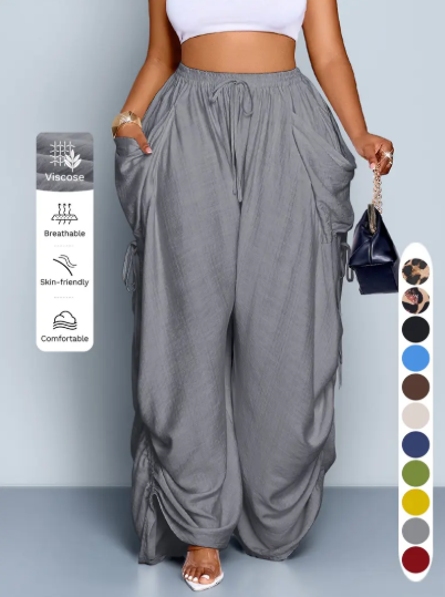 Stay cool this summer: Women's casual, loose-fitting wide-leg trousers made from woven fabric