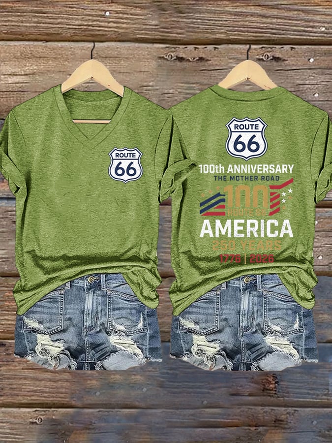 Women's America's 250th And Route 66's 100th Anniversary Print Casual T-shirt