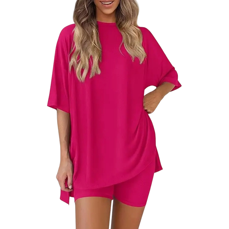 🔥Women's Two Piece Lounge Set Summer Casual Oversized Shirts Biker Shorts