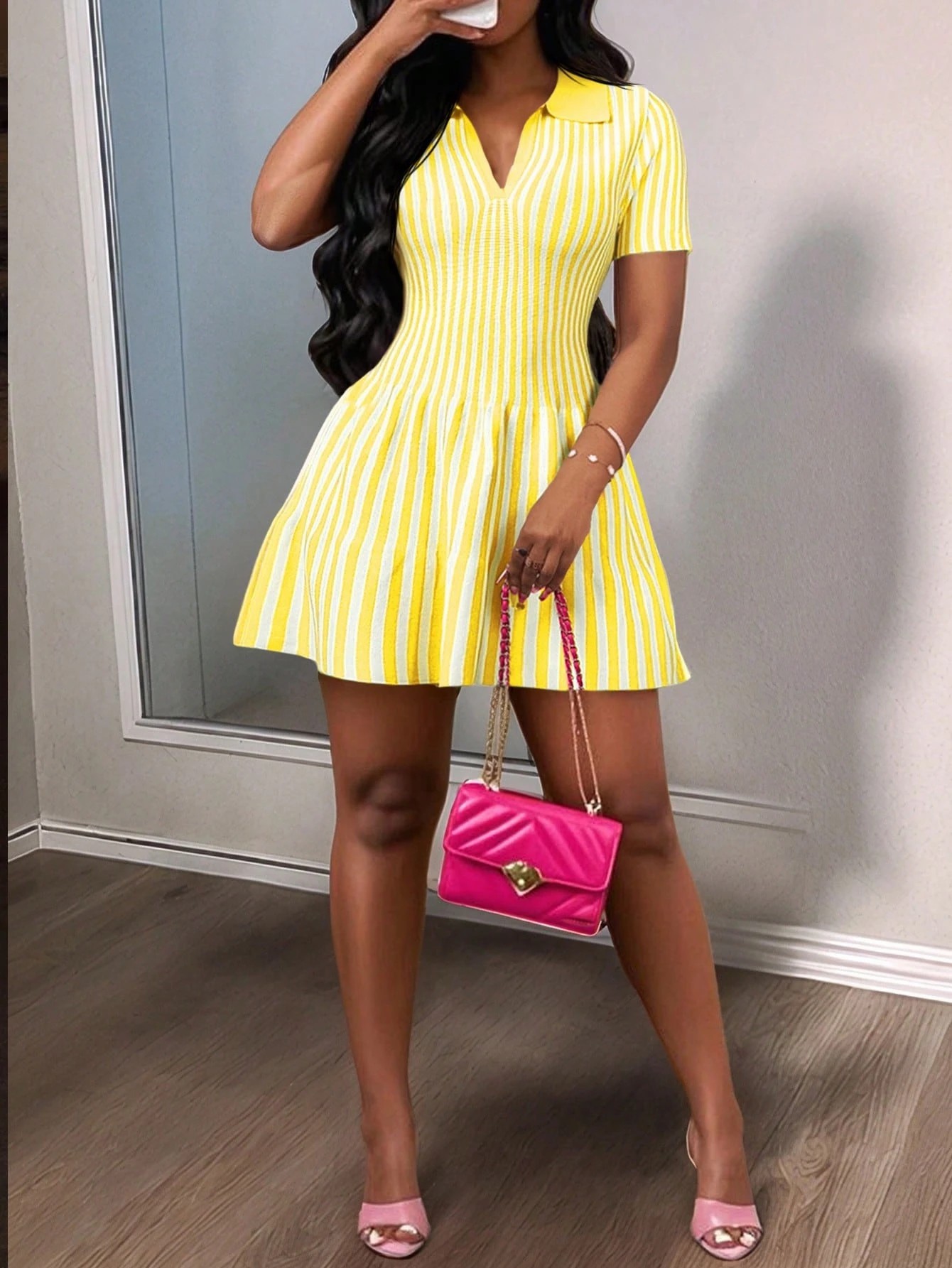 Elegant Pleated Knit Mini Dress