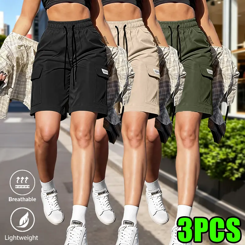 Women’s Cargo Shorts For Summer With Elastic Waistband