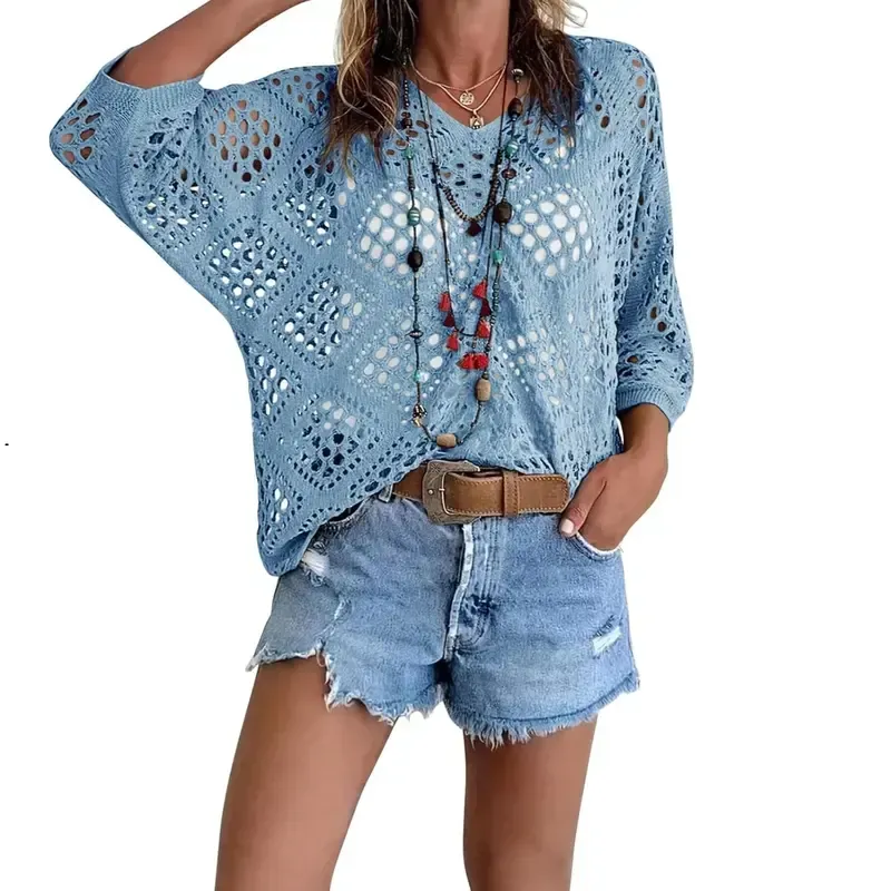 🔥Clearance sale, limited stock 🔥Women's Bohemian-Style Crocheted V-Neck Top