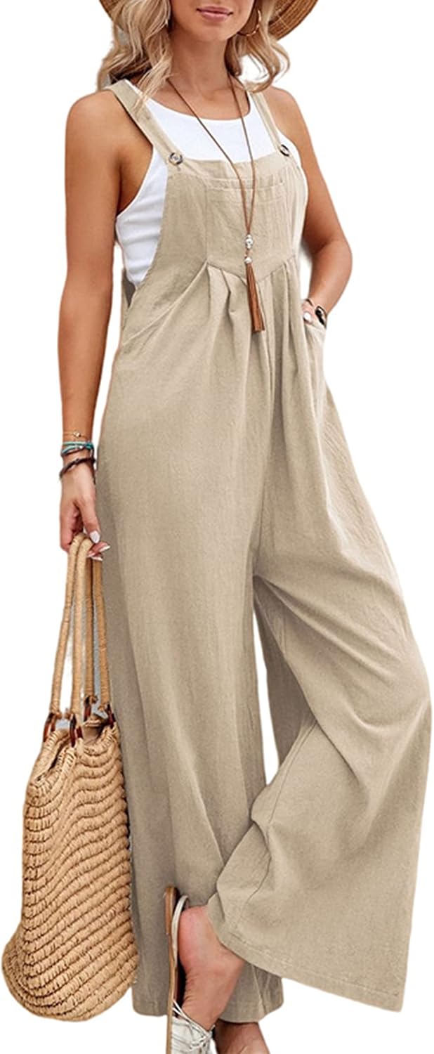Women Cotton Loose Summer Wide Leg Pants Jumpsuit Rompers for Women