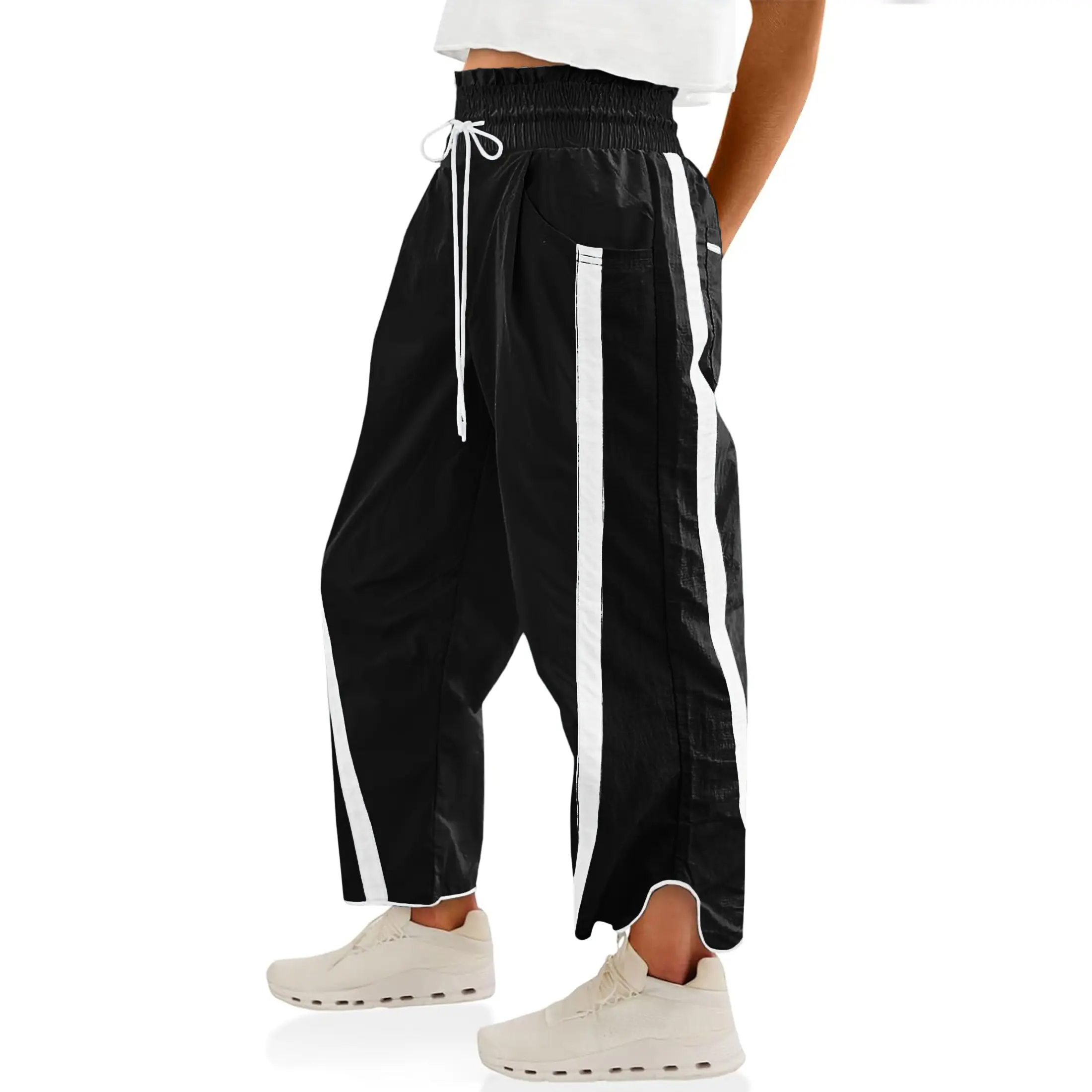 Women's Loose Barrel Pants – Quick Dry Lightweight Hiking Travel Workout Running Comfy Lounge Pants with Pockets for Summer