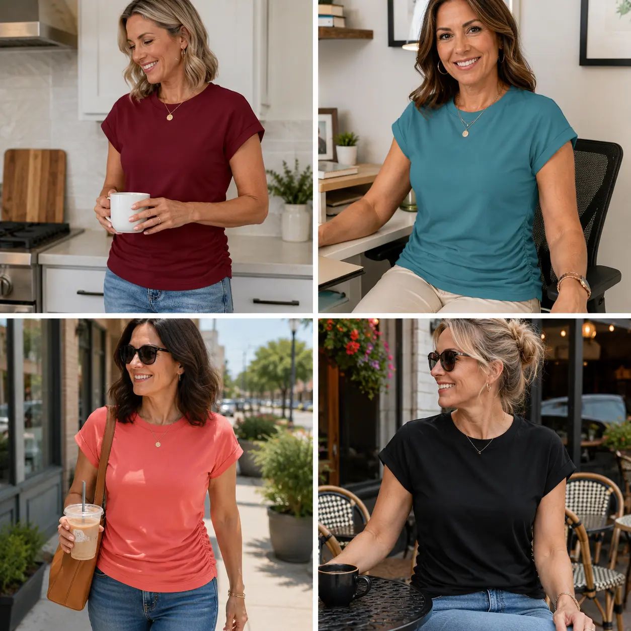 Womens Summer Tops Trendy 2026 Ruched Cap Short Sleeve Tshirts Shirts Crew Neck T Shirts Fashion