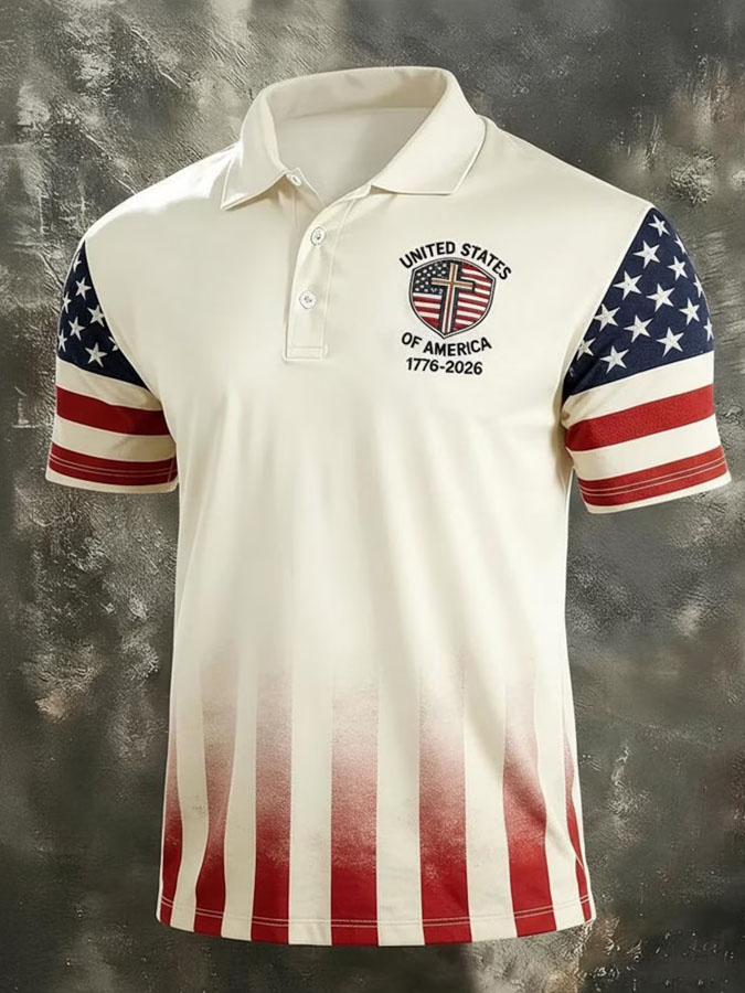 Men'S Flag Cross Printed Casual Polo Shirt
