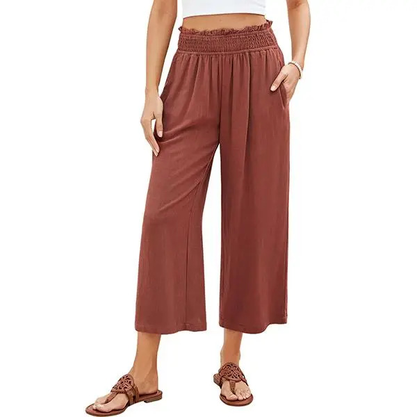Women's Linen Cropped Wide-Leg Pants