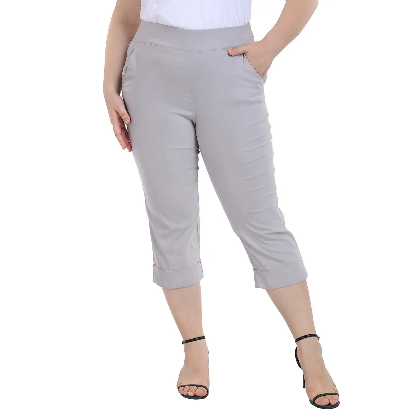 Women's Plus-Size Tie-Free Capri Pants