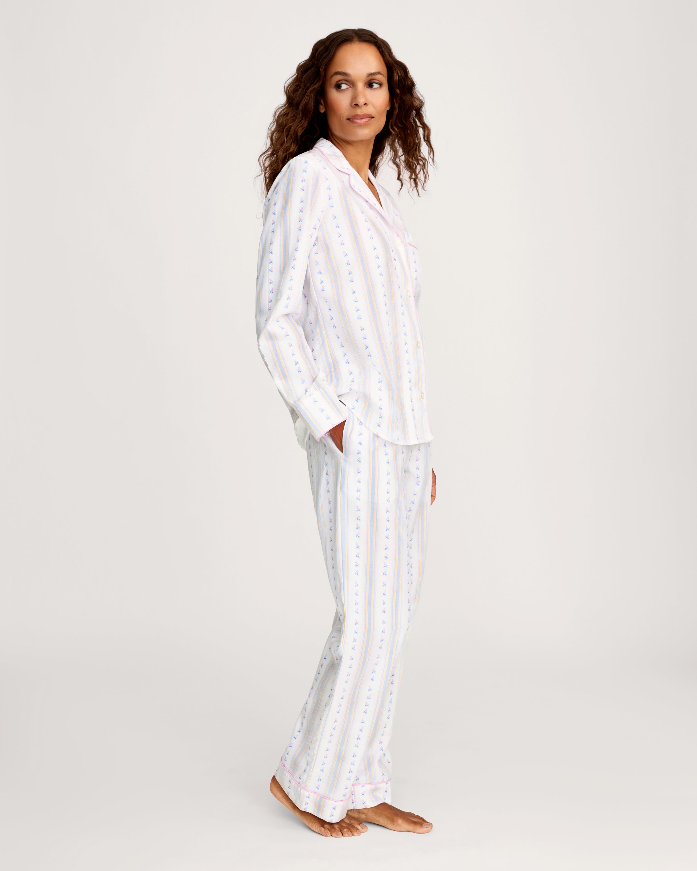 Women's Twill Pajama Set in Cottage Stripe