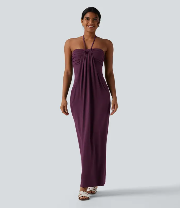 Women's Halter Tie Back Maxi Dress with Pockets