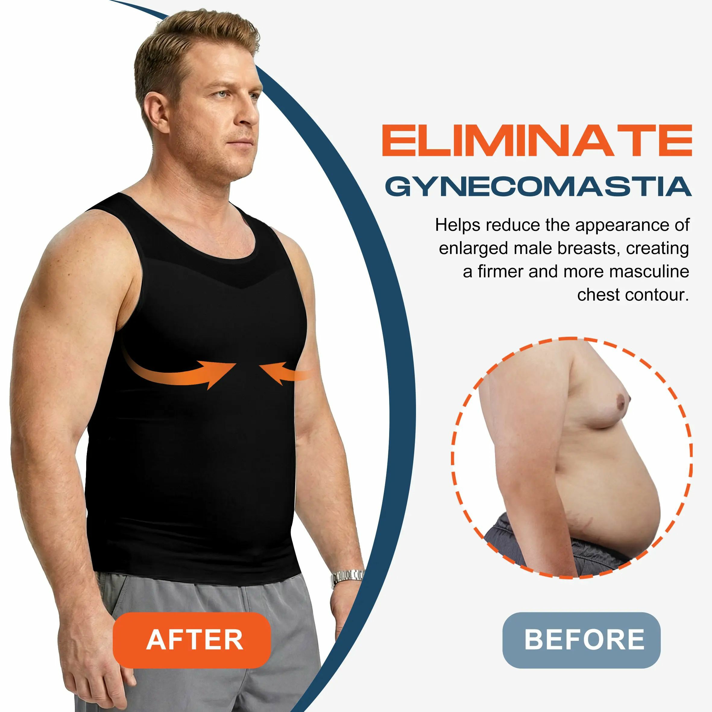 Men Compression Shapewear Tank Top Seamless Undershirts Bionic Targeted Tummy Control Eliminate Gynecomastia X-Shape Back Stretch Posture Correction Breathable Mesh Fabric Basic Menswear for Special Events Business Dating Sports Gym, Holiday Gift