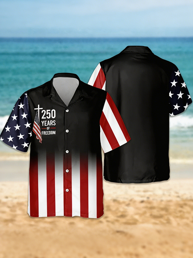 Men's 250 Years Of Freedom Christian Cross American Flag Shirt