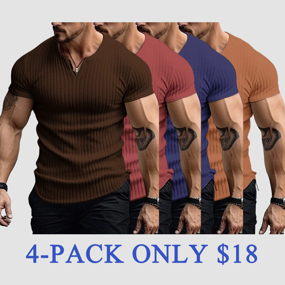 Men's Vertical Striped V-Neck Short Sleeve T-Shirt
