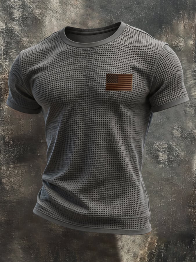 Men's Retro Patriotic Waffle-Knit Crewneck T-Shirt