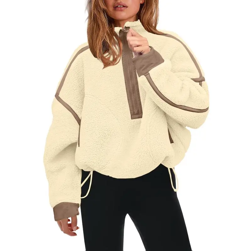 Women Sherpa Fleece Warm Oversized Half Zip Sweater