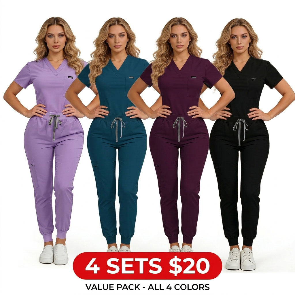 Women's Breathable Medical Scrubs Set – Multi-Pocket Top & Jogger Pants