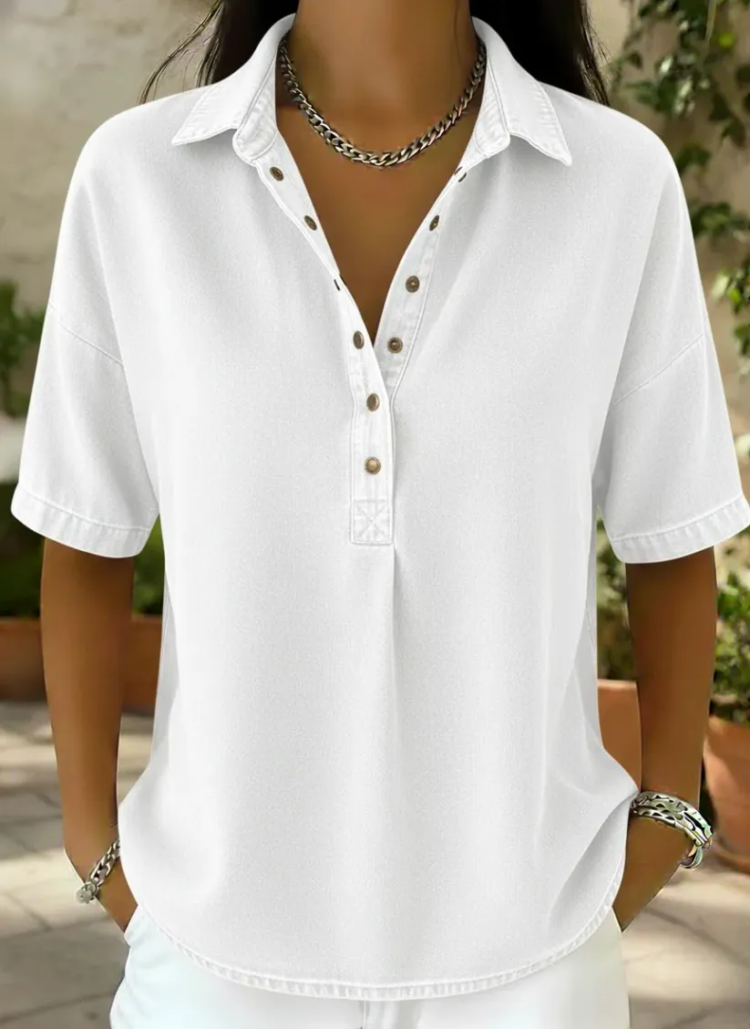 🔥 Women's Loose-Fit Denim-Style Top with Button Details