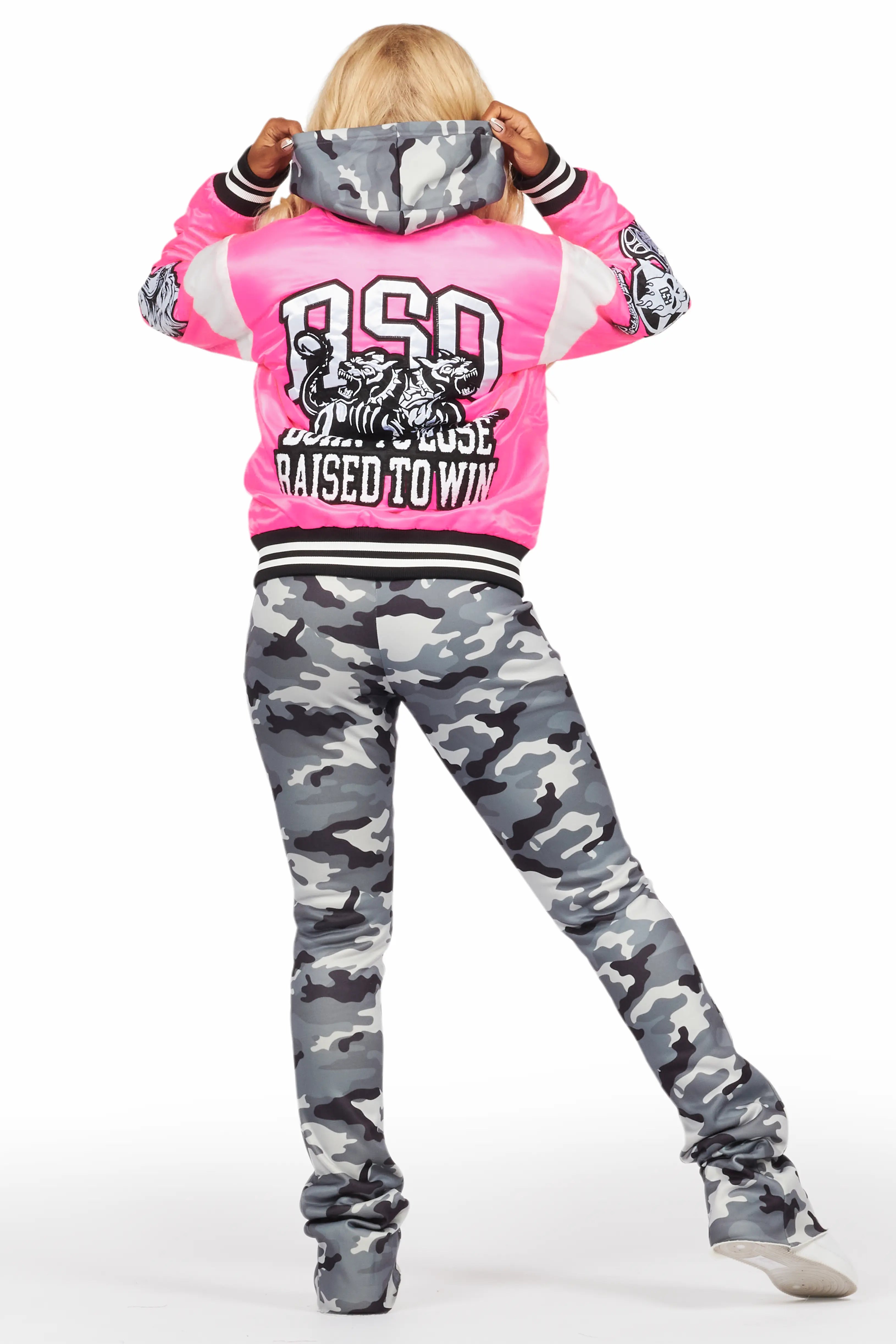 Sosa Hot Pink Satin Varsity Jacket