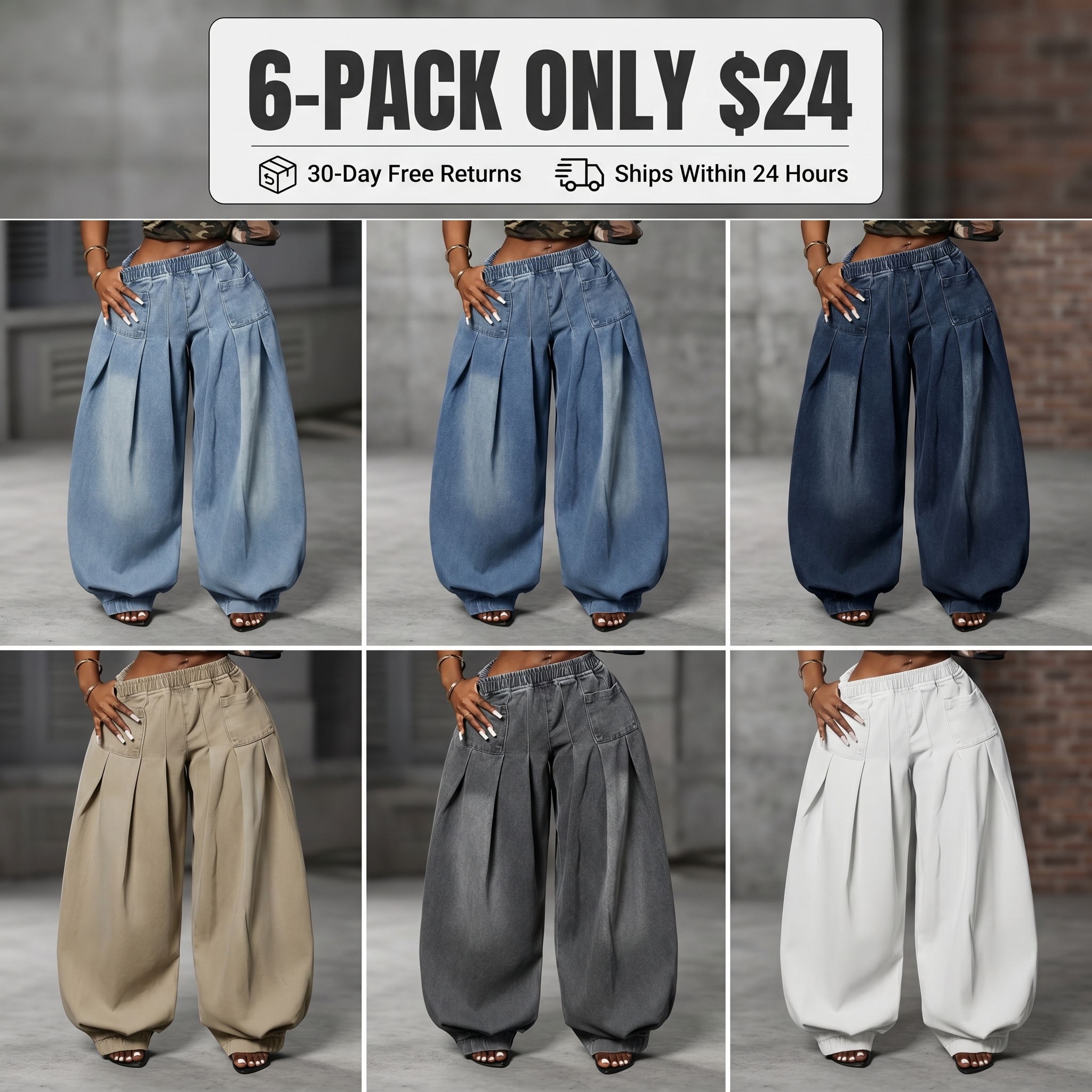 Women's Elastic-Waist Jeans — Loose-Fit, Casual Wide-Leg Denim