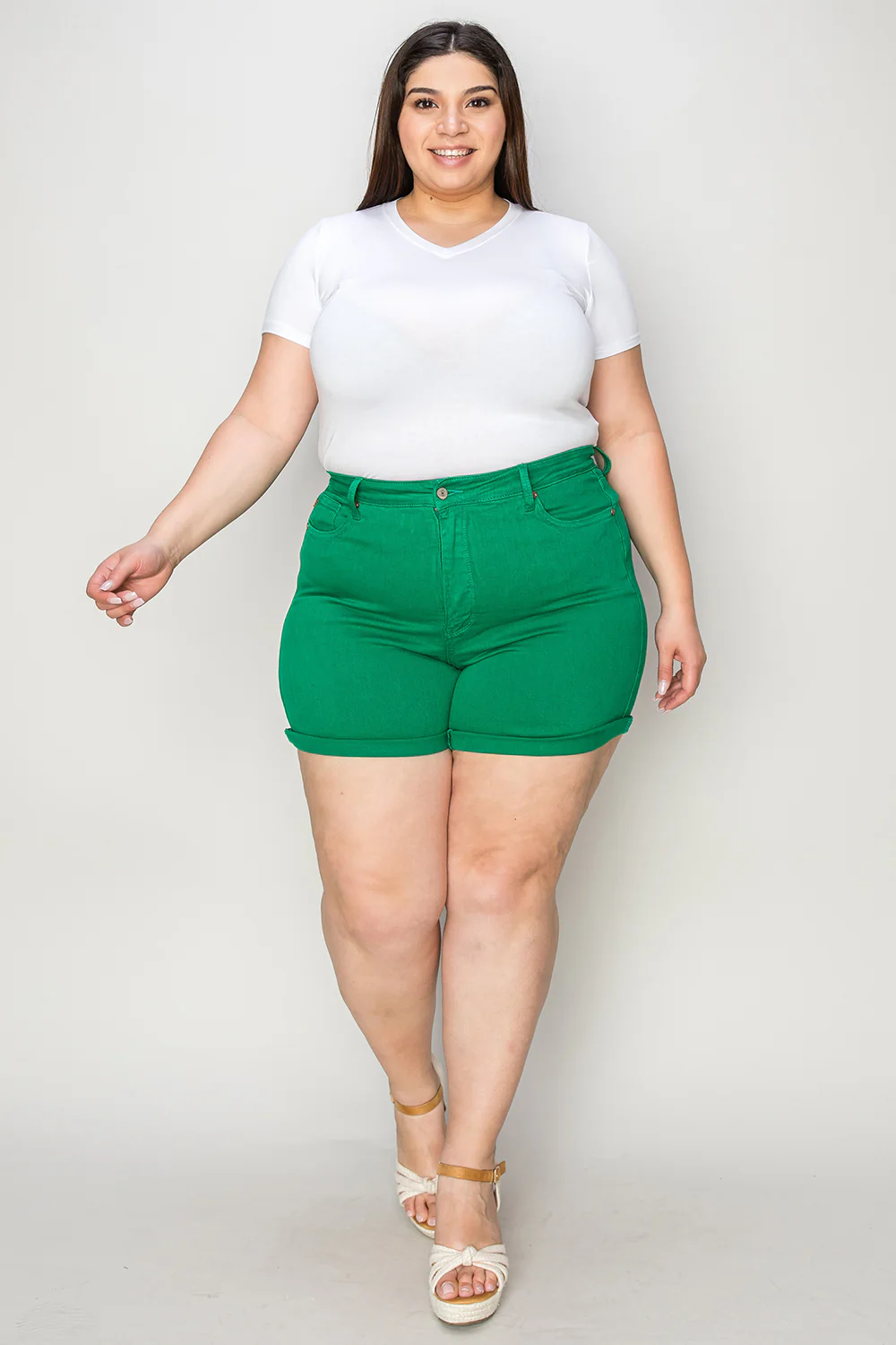 Blue Full Size Tummy Control Garment Dyed Denim Shorts