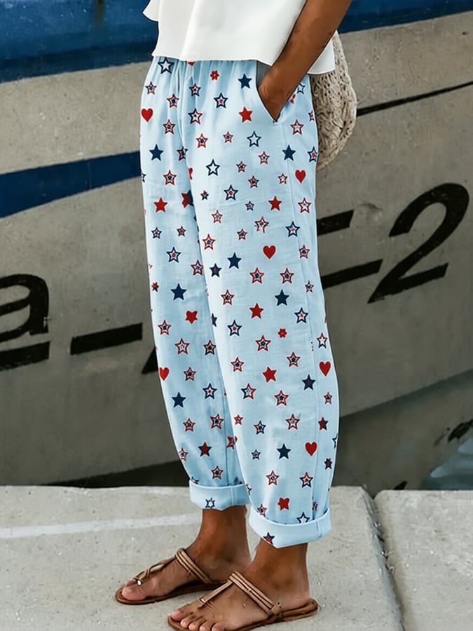 Women's Retro America 250th Anniversary Print Casual Pants
